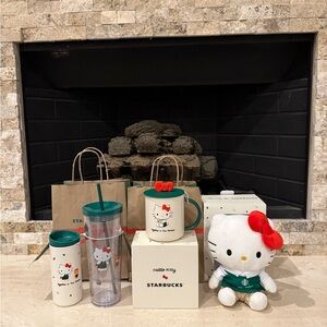 Starbucks Hello Kitty Plush with Red Bow Set as pictured